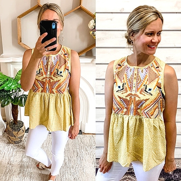 ENTRO Embroidered Polka Dot Multicolored Sleeveless Empire Waist Top NWT😀 - Picture 3 of 13